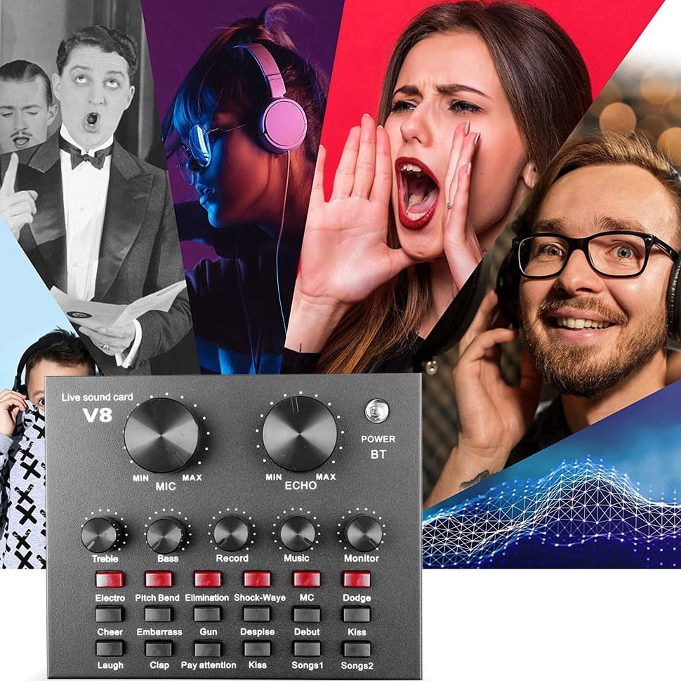 Sound Card V8 Microphone Webcast Live External Sound Card With 5 Personal Entertainment Streamer For