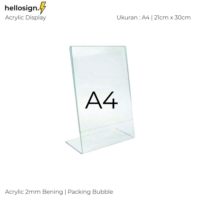 

KODE P74L Akrilik Display A4 Tempat Brosur A4 Acrylic Tent Card Holder Type L