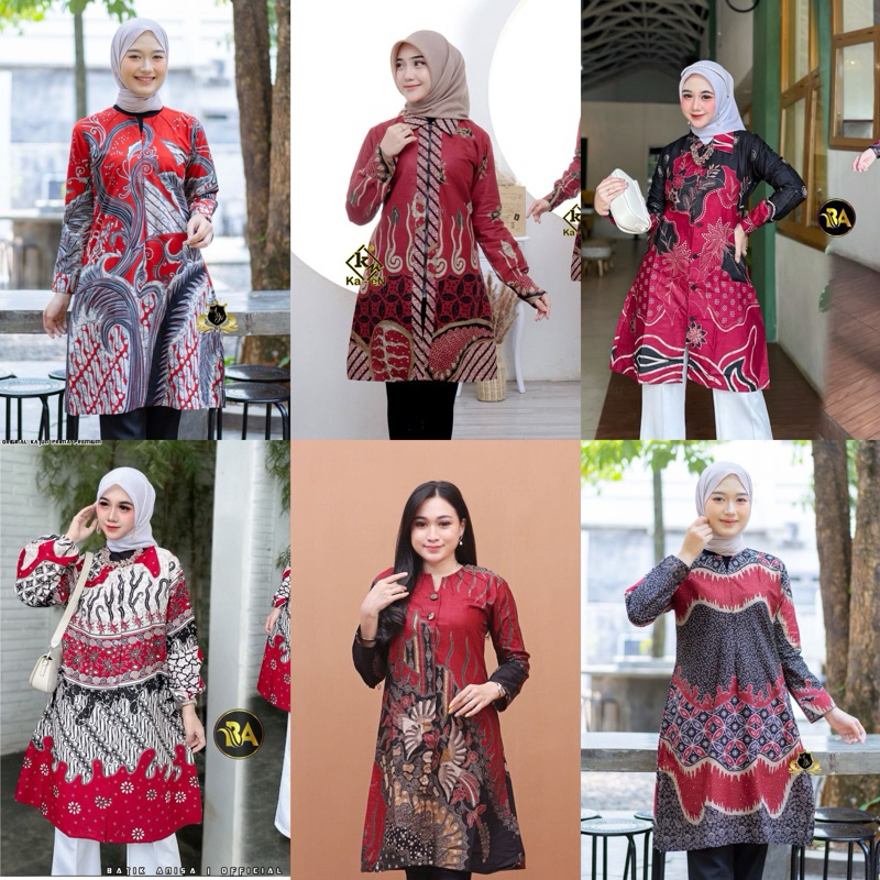 Atasan Tunik Modern Size Jumbo M L Xl 3L 4L | Atasan Baju Batik Merah Putih