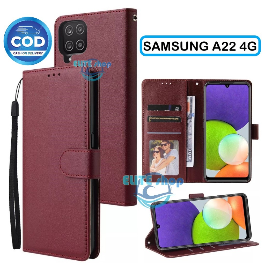 SAMSUNG A22 4G FLIP COVER KULIT FLIP WALLET LEATHER-CASE DOMPET KULIT | CASING HP SAMSUNG A22 4G