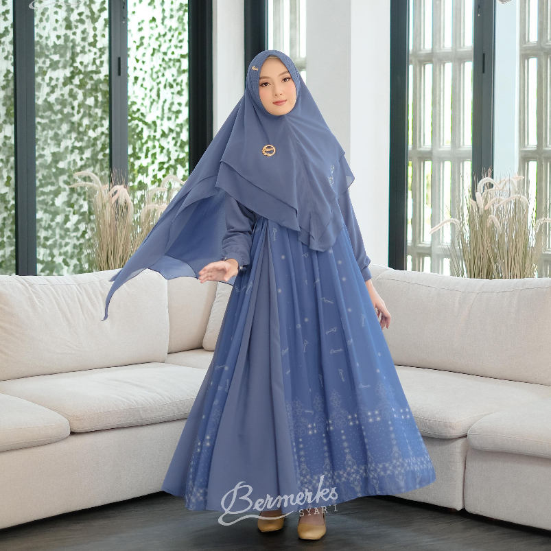 BERMERKS SYARI | ALANA Gamis Wanita Terbaru Motif Set Hijab Ceruty Babydoll Premium All Size