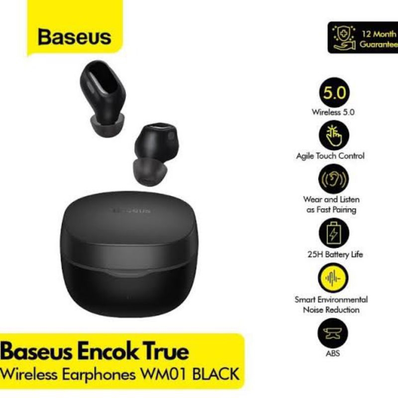 Earbuds Headset Bluetooth Baseus WM01 True Wirelles Earphone Bluetooth Bass