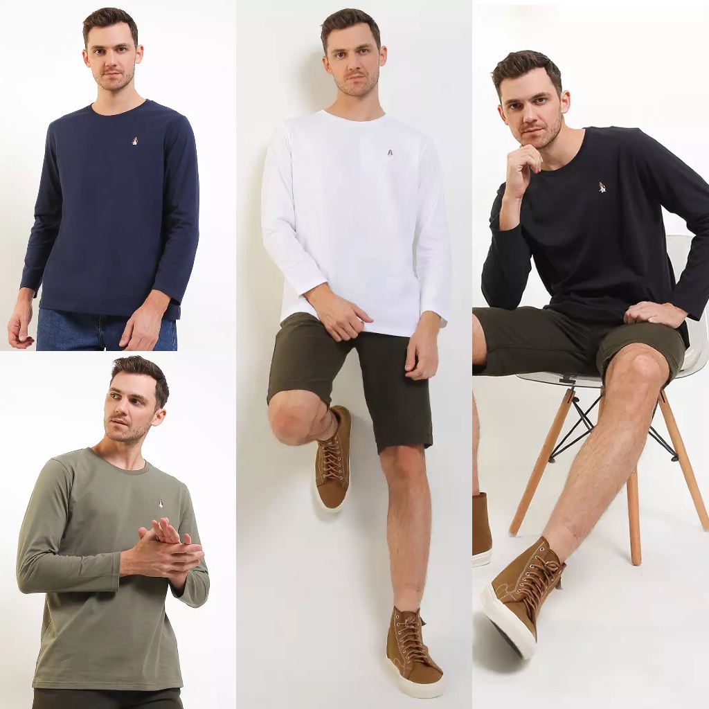Hush Puppies Leviero Ls Cotton Organic Long Sleeve Tee Original ( Pakaian Kaos/ Tshirt Lengan Panjan