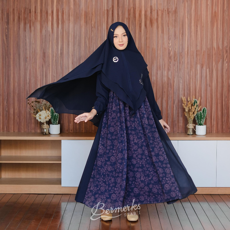 BERMERKS SYARI | ALANA AZKIN Gamis Wanita Motif Set Hijab Ceruty Babydoll Premium Elegan All Size