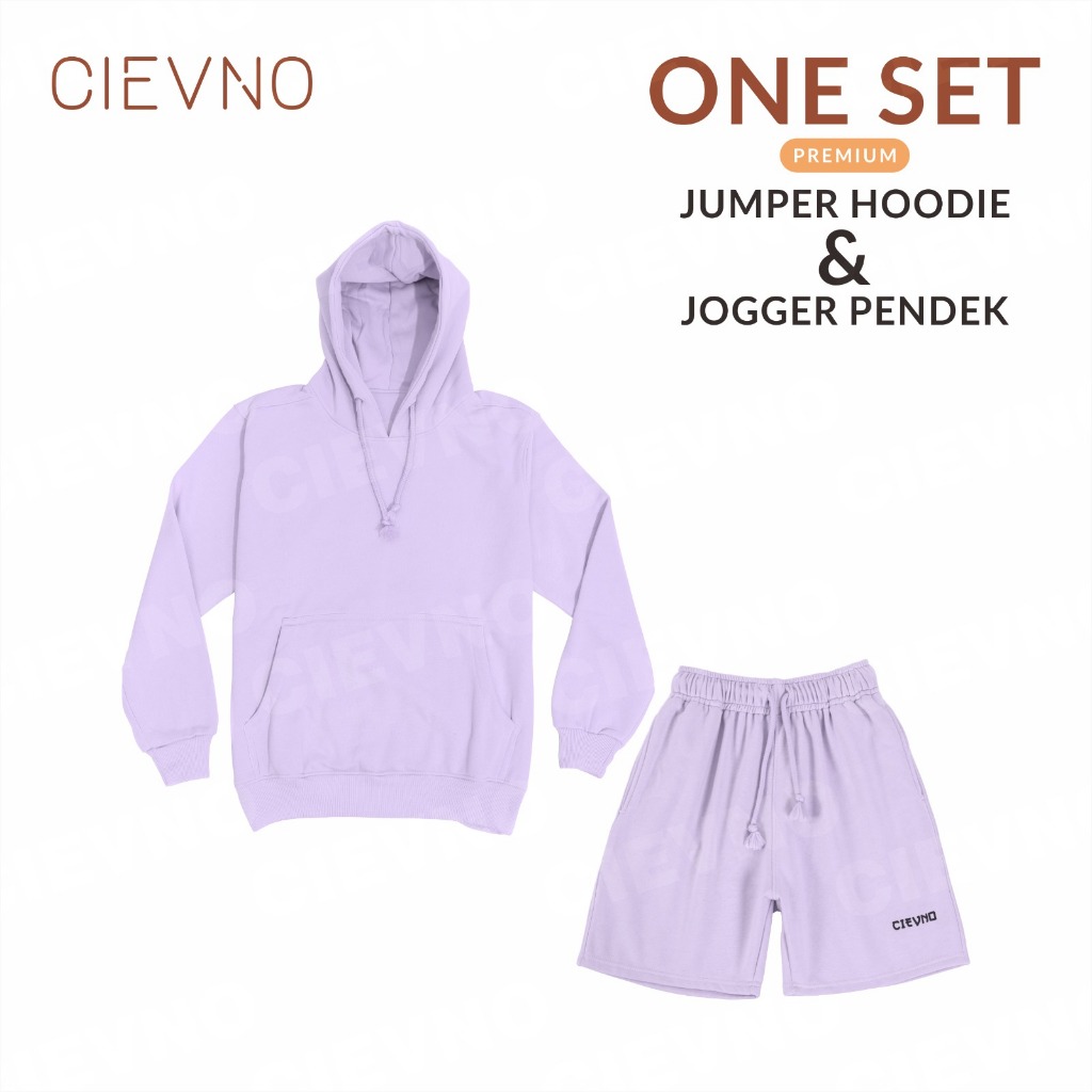 ONE SET HOODIE JUMPER + CELANA PENDEK PREMIUM LILAC ( PRIA & WANITA )