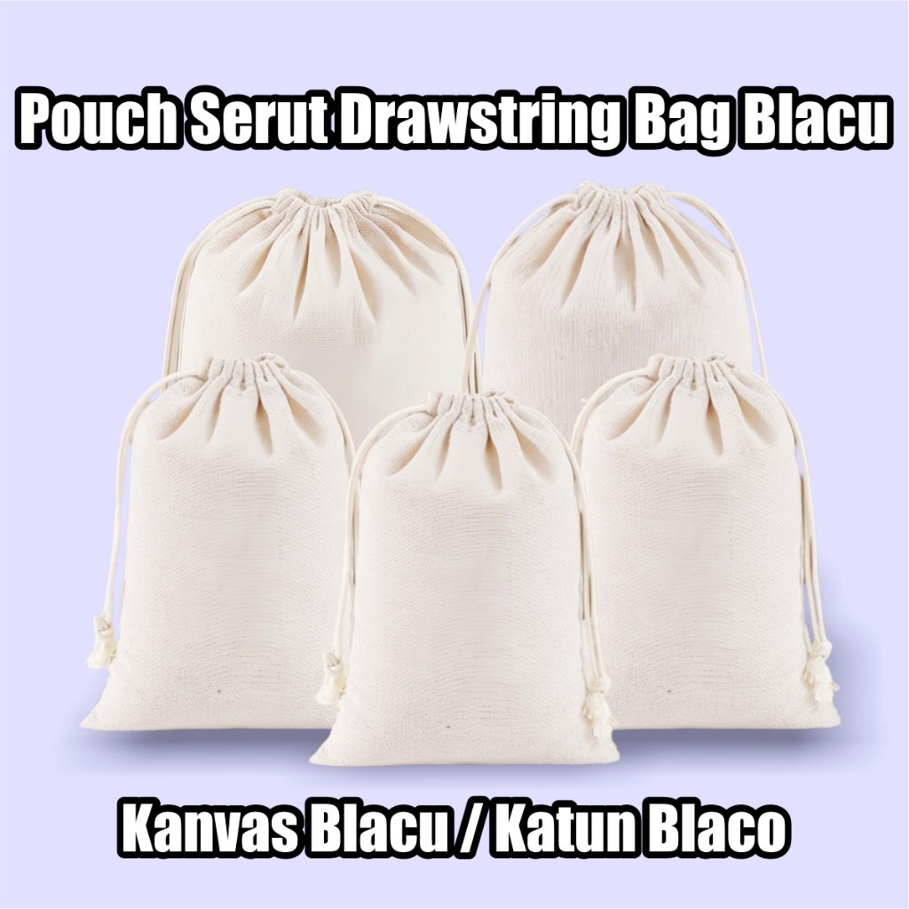 TAS POUCH SERUT DRAWSTRING DUST BAG BLACU PACKAGING MAKE UP KOSMETIK POLOS UNIK MURAH TEBAL LINEN