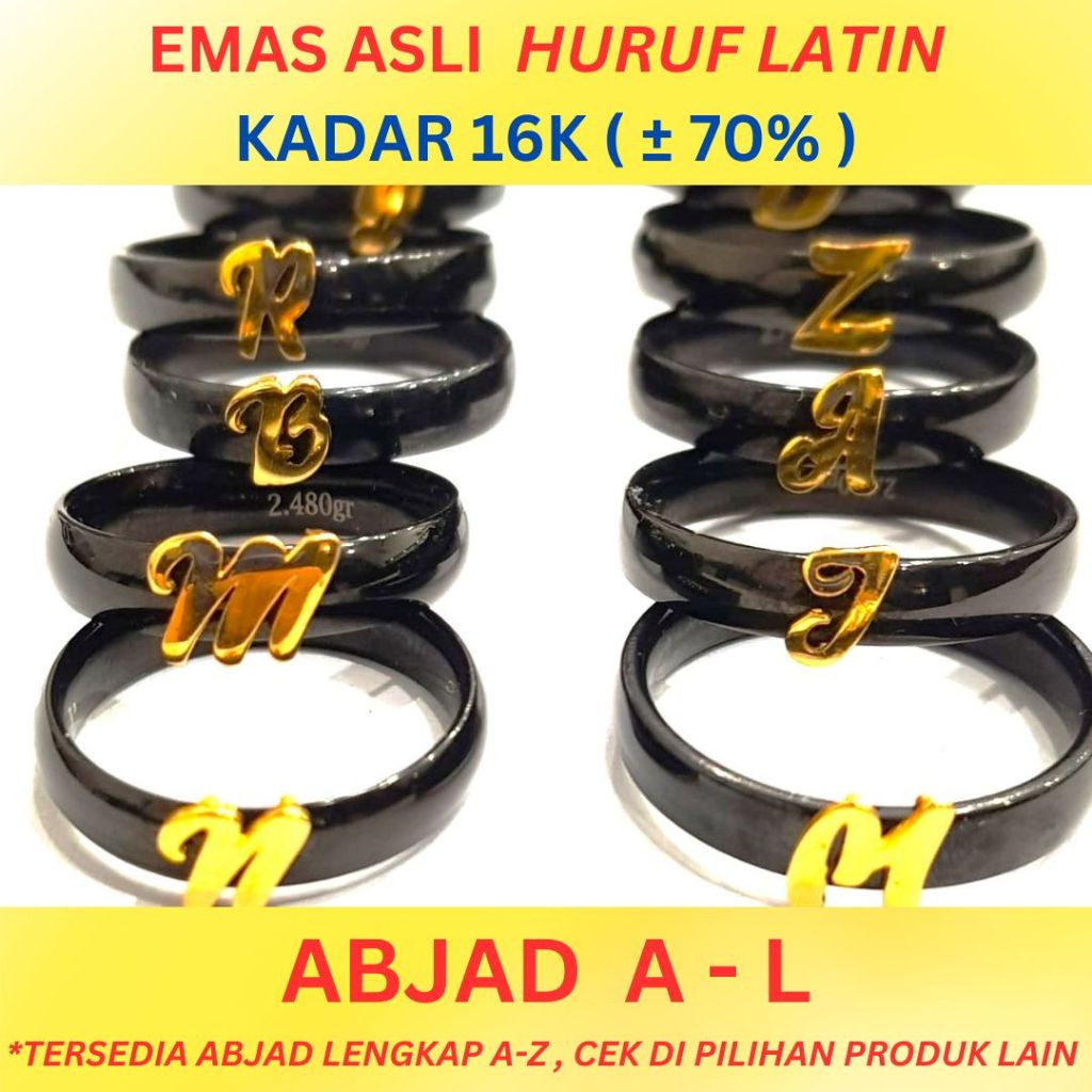 Cincin Keramik Fashion EMAS ASLI Kadar 16K  Huruf A - L  Latin - Cincin Emas Inisial Nama Lengkap LA