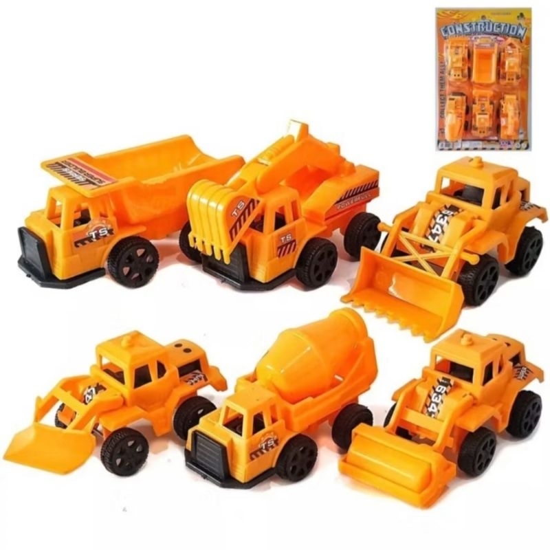 Mainan Mobil Truk Konstruksi Kuning Construction Dump Truck Mixer Excavator Topper Hiasan Dekorasi K