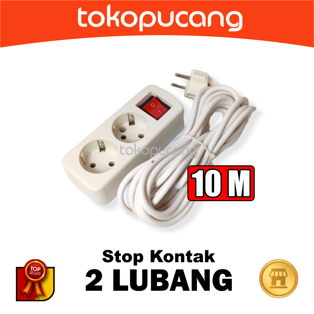 STOP KONTAK 2 LUBANG + KABEL 10 METER 10M COLOKAN LISTRIK STOPKONTAK TERMINAL