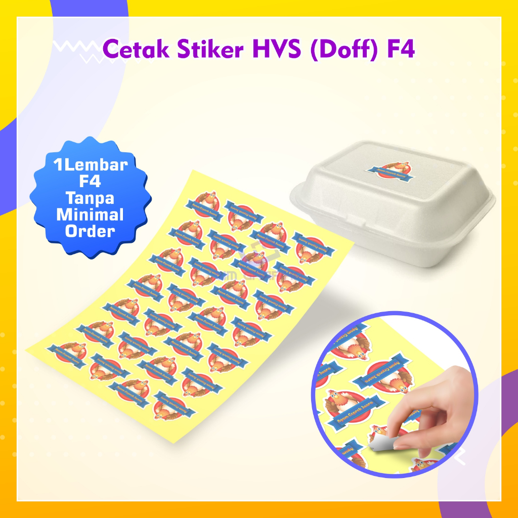 

Cetak Stiker HVS F4 Sticker Label Makanan Logo Kemasan Cutting Pola