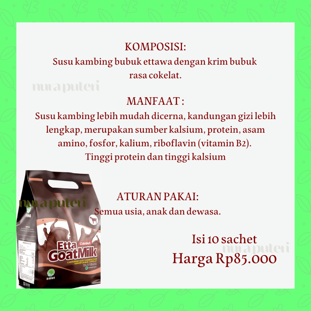 

Etta Goat Milk Cokelat HNI HPAI - Susu Kambing Ettawa Cokelat