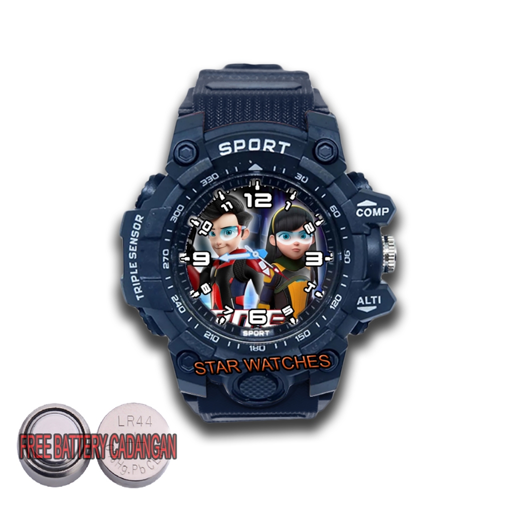 Jam Tangan Anak Laki Laki Sport Ejen Ali 50 Anti Air FREE Baterai Cadangan