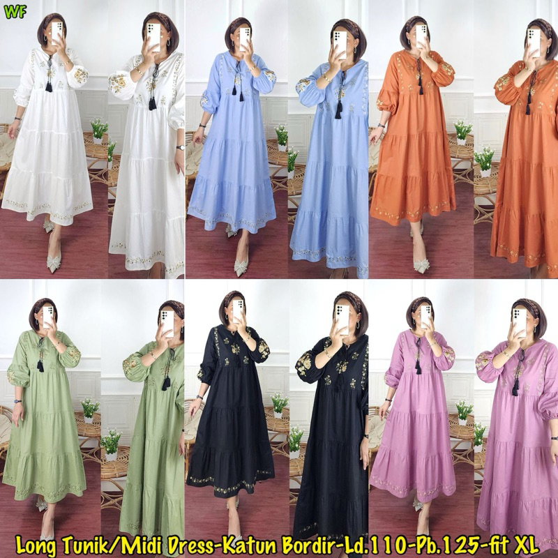 Arfa long tunik/Arfa Midi/long tunik bordir bymarsella/long tunik midi kekinian bestseller/mididress