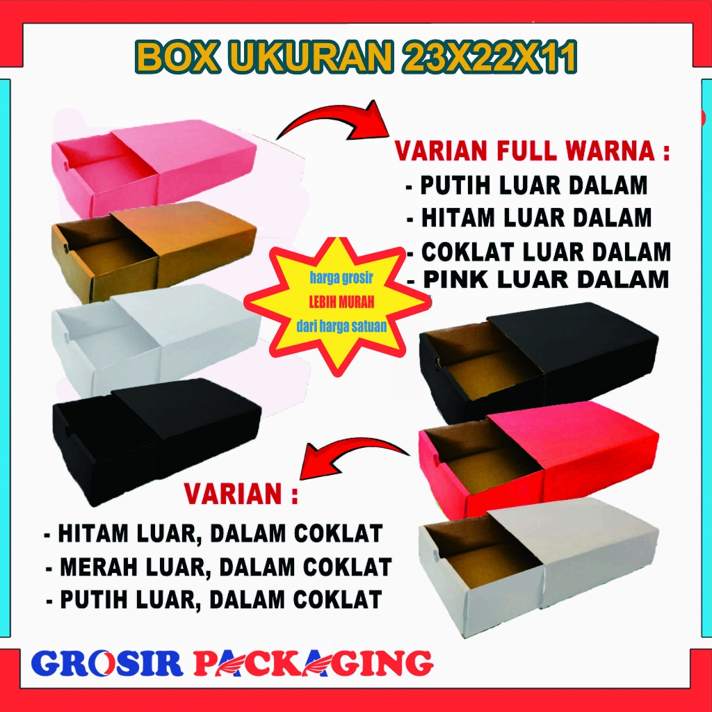 

(PAKET 100 PCS) Box Sleding 23x22x11 Cm/ Box polos/ Box Packaging/ Kardus