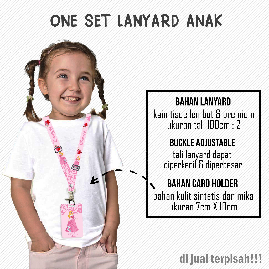 

[LANYARD ANAK] STRAP CARD HOLDER Princess Aurora Ariel Belle Jasmine Cinderella Snow White Gantungan Kunci, Handphone, ID Card