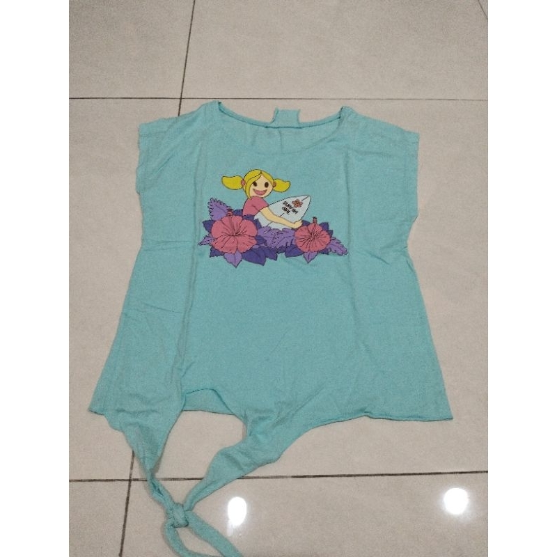 kaos biru tosca surfer girl original preloved anak remaja perempuan