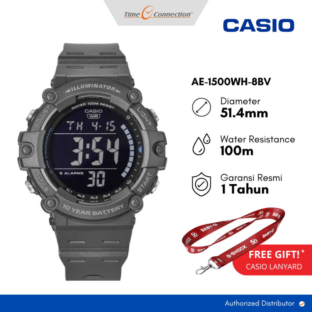 Casio AE-1500WH-8BV Abu Original / Jam Tangan Pria Digital Resin AE 1500 1500WH