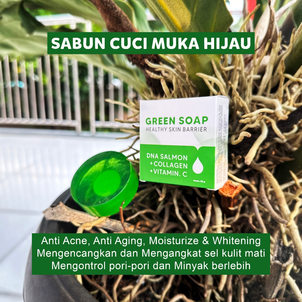 Sabun Cuci Muka Hijau untuk Jerawat kusam berminyak komedo bukan beauty soap kiyoko lifea ibs korea 