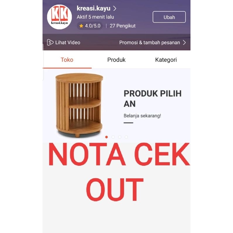 

nota cek out, custom produk