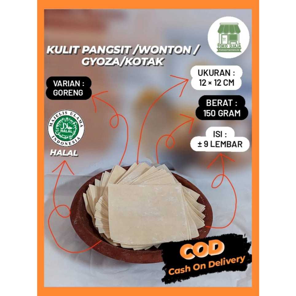 

Kulit Pangsit Goreng Kotak Kemasan 150 gram Putih 12cm x 12cm Kulit Pangsit Enak,Gurih,Halal