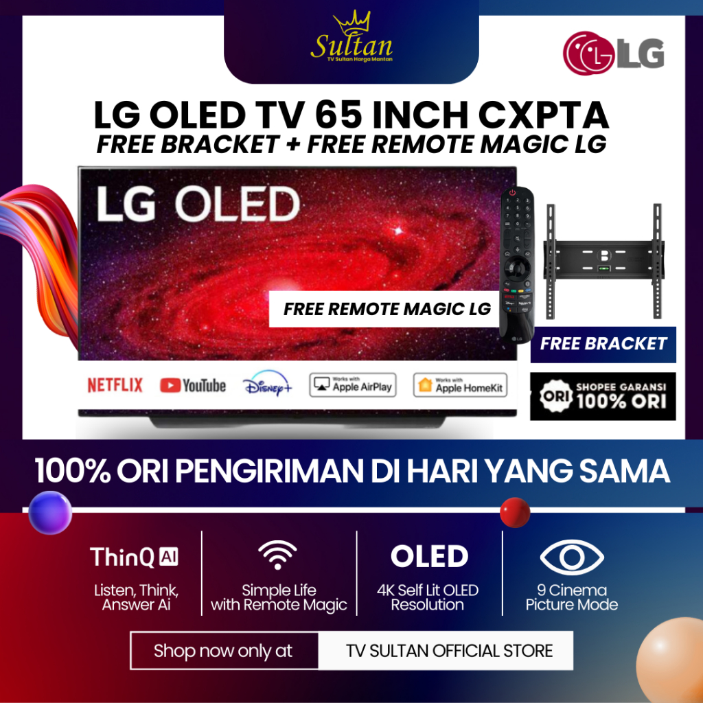 LG OLED TV 65CX OLED TV UHD 4K SMART TV 65CXPTA 100% ORIGINAL + FREE BRACKET + FREE REMOTE MAGIC LG