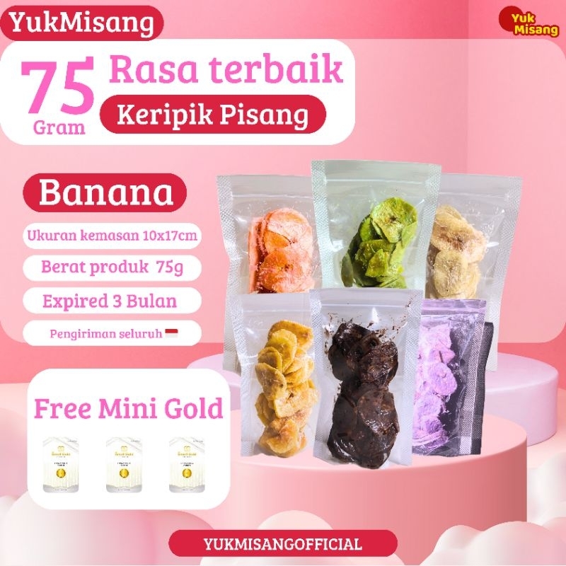 

Keripik Pisang Coklat Lumer Rasa Strawberry 75 Gram Cokelat Premium/Keripik Pisang Coklat Lumer Snack Viral Renyah Aneka Topping