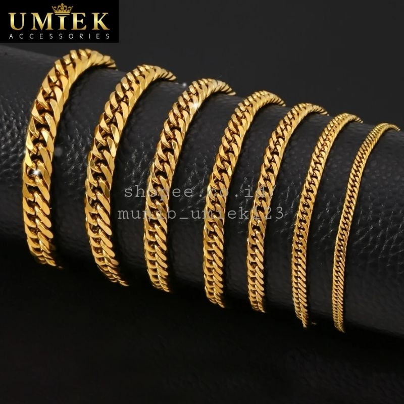 Gelang Pria Wanita Titanium Rantai Emas gold kuning asli Rante Cowok cewek keren cowo cewe laki laki