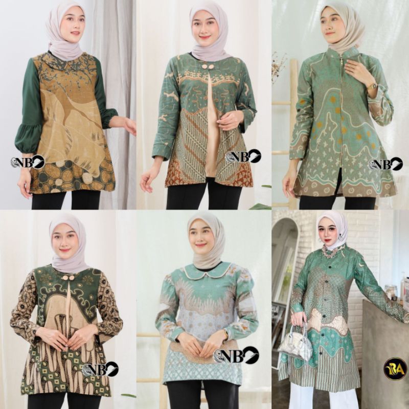 BAJU BATIK WANITA WARNA HIJAU/SAGE/GREEN SERIES BLUS BATIK KERJA KANTOR SERAGAMAN