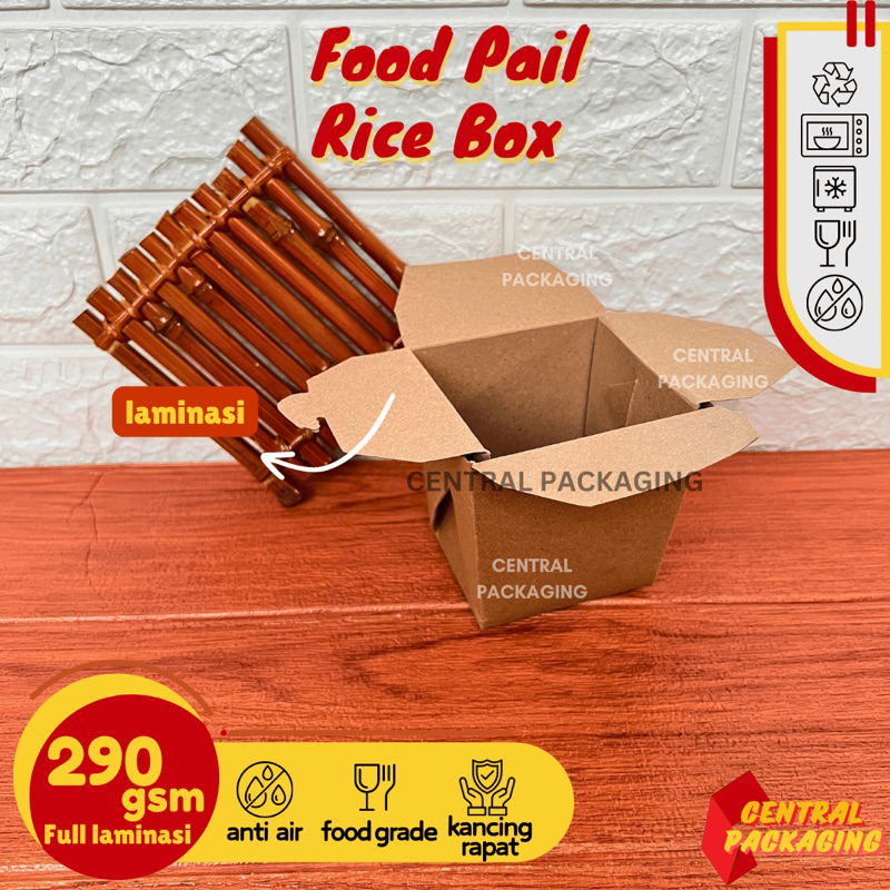 Paper Food Pail Kraft Laminasi / Rice Box Take away / Lunch Box Street Food / Dus Nasi Unik Kekinian