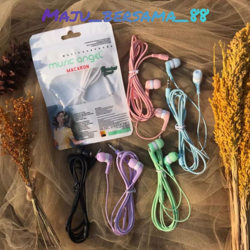 HF HEADSET MACARON MUSIC ANGEL HANDSFREE EARPHONE MUSIK ANGEL MACARON HEADSET PINK