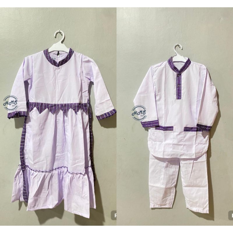 seragam tk/tpq gamis putih kotak ungu