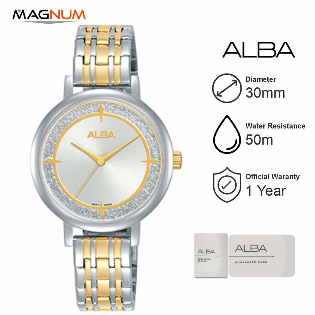 ALBA AH8527 Jam Tangan Wanita Silver Dial Silver Gold Stainless Steel