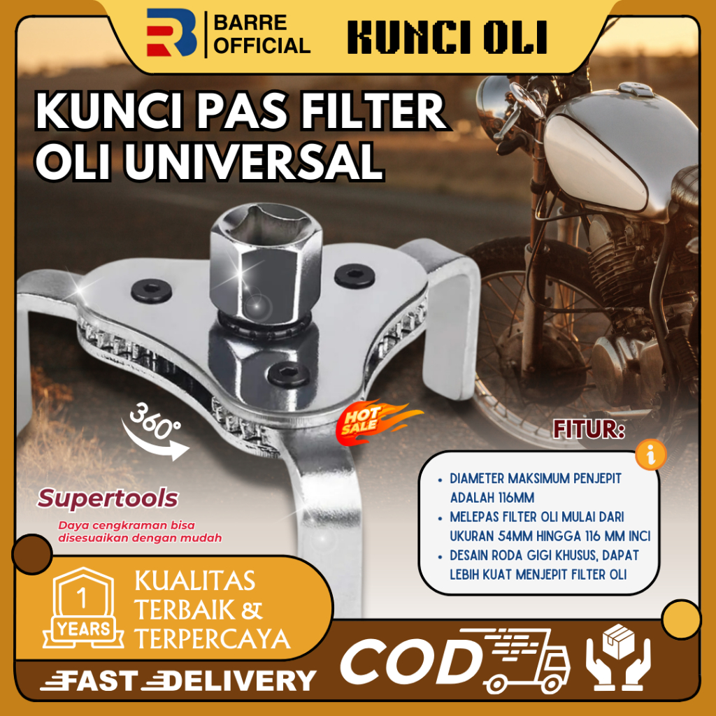 BARRE Kunci Filter Oli Universal Filter Wrench /54-116mm Alat Pembuka Filter Oli Mobil