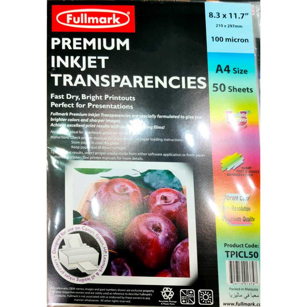 

Fullmark Premium Inkjet Transparencies A4 - Transparancies 50 lembar