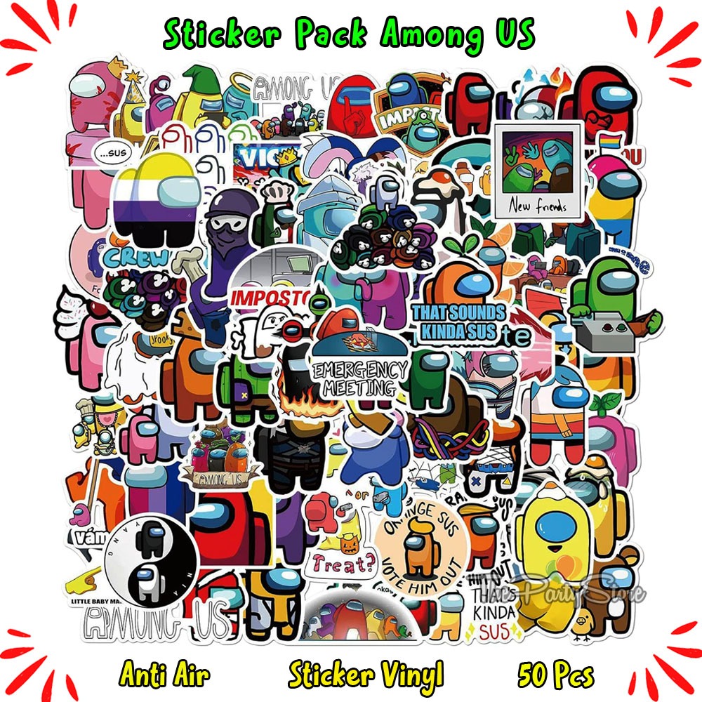 

50Pcs Stiker Vinyl Tahan Air Motif Among US untuk Ponsel Laptop Snowboard Bagasi Kulkas DIY Stiker Mainan Anak