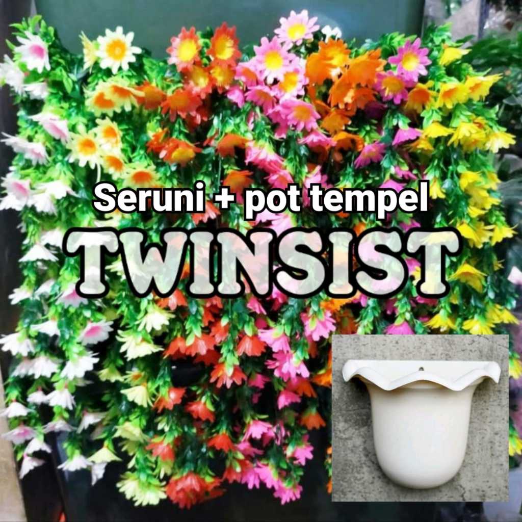 Bunga Rambat Seruni Panjang Gantung Juntai Plastik Artificial Palsu dengan Pot Tempel Hiasan Dinding