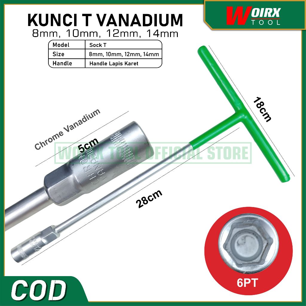 WOIRX TOOL Kunci T Kunci Sock T Sok T Chrome Vanadium 8mm 10mm 12mm 14mm