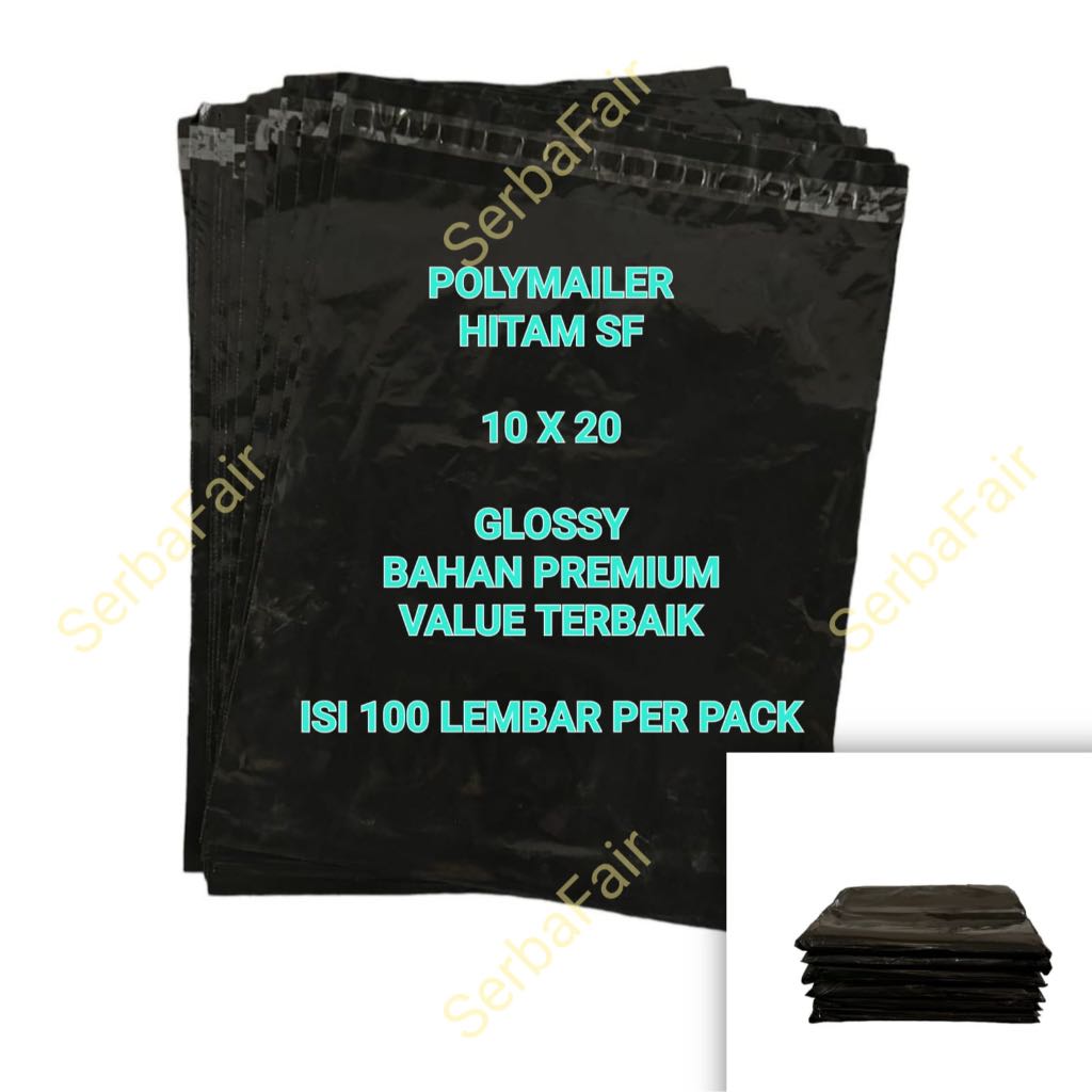 

POLYMAILER SF HITAM 10x20 / Poly Amplop Lem Seal Black Color GLOSSY BEST DEAL / ISI 100 LEMBAR