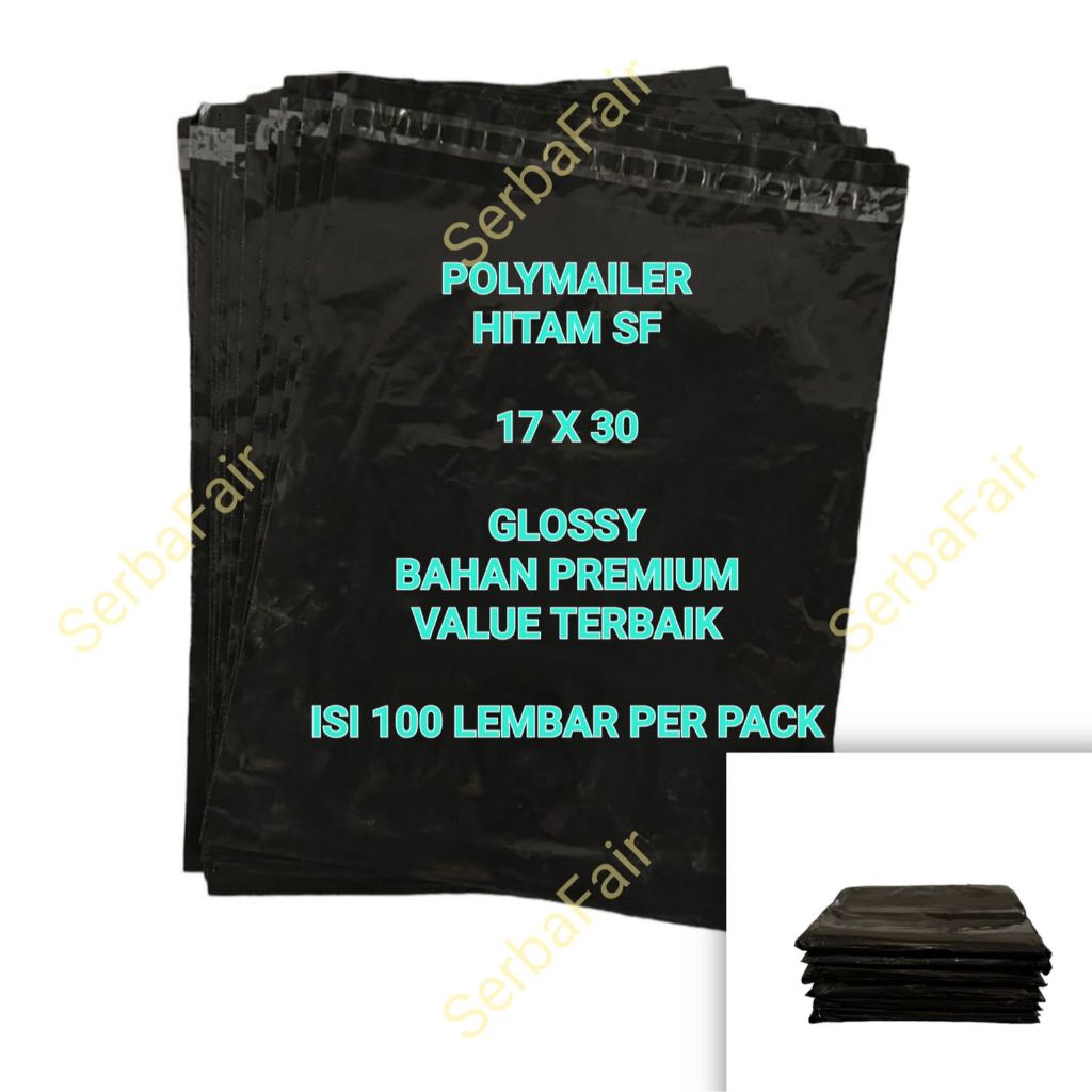 

POLYMAILER SF HITAM 17x30 / Poly Amplop Lem Seal Black Color GLOSSY BEST DEAL / ISI 100 LEMBAR