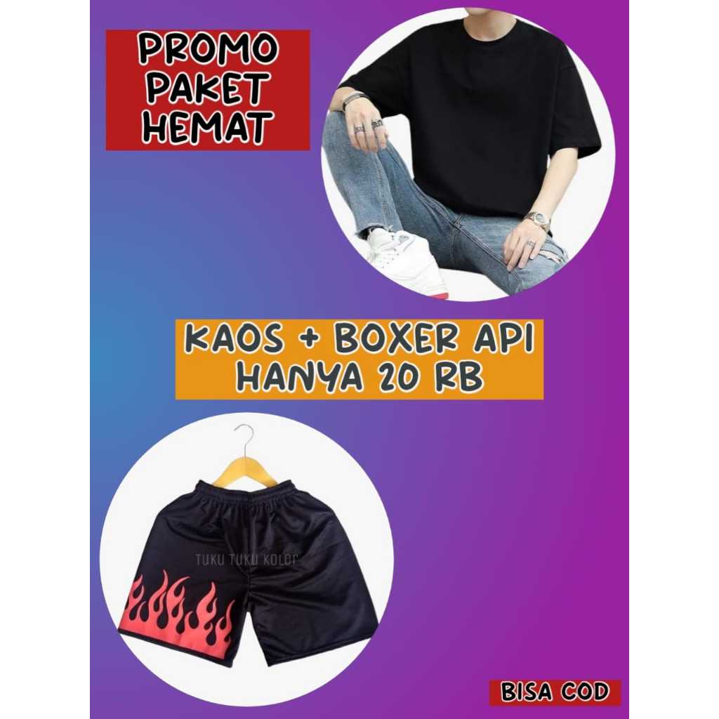 Paket Stylish: Kaos & Boxer Api, Sentuhan Berapi untuk Penampilanmu HANYA 20RB-AN - KAOS POLOS - OBL