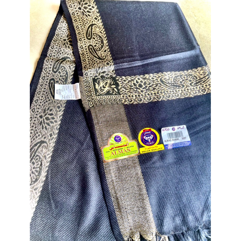 Surban Imamah Panjang Songket ALMAS Shawl Kashmiri Black Gold