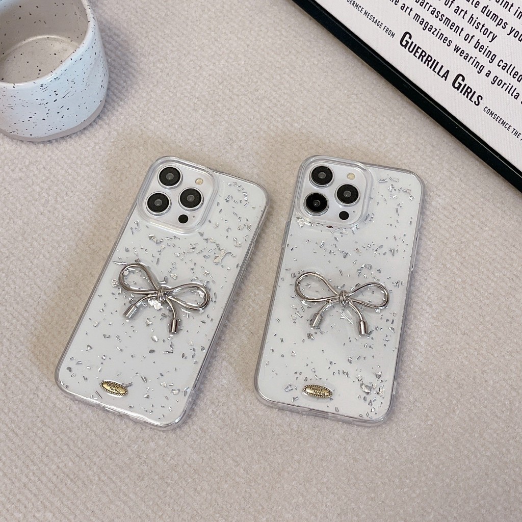 Case iPhone Glitter Ribbon 3D Case iPhone XR 11 12 13 14 15 Pro Max Casing Pita Cute Lucu
