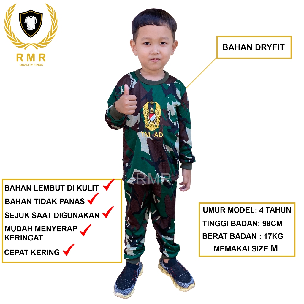 SETELAN BAJU ANAK TENTARA / STELAN KAOS ANAK TENTARA / KAOS TENTARA ANAK / SETELAN ANAK LORENG TNI