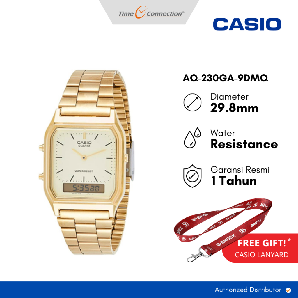 Casio AQ-230GA-9DMQ Emas Original / Jam Tangan Unisex Pria Wanita Analog Digital Stainless Steel Ran