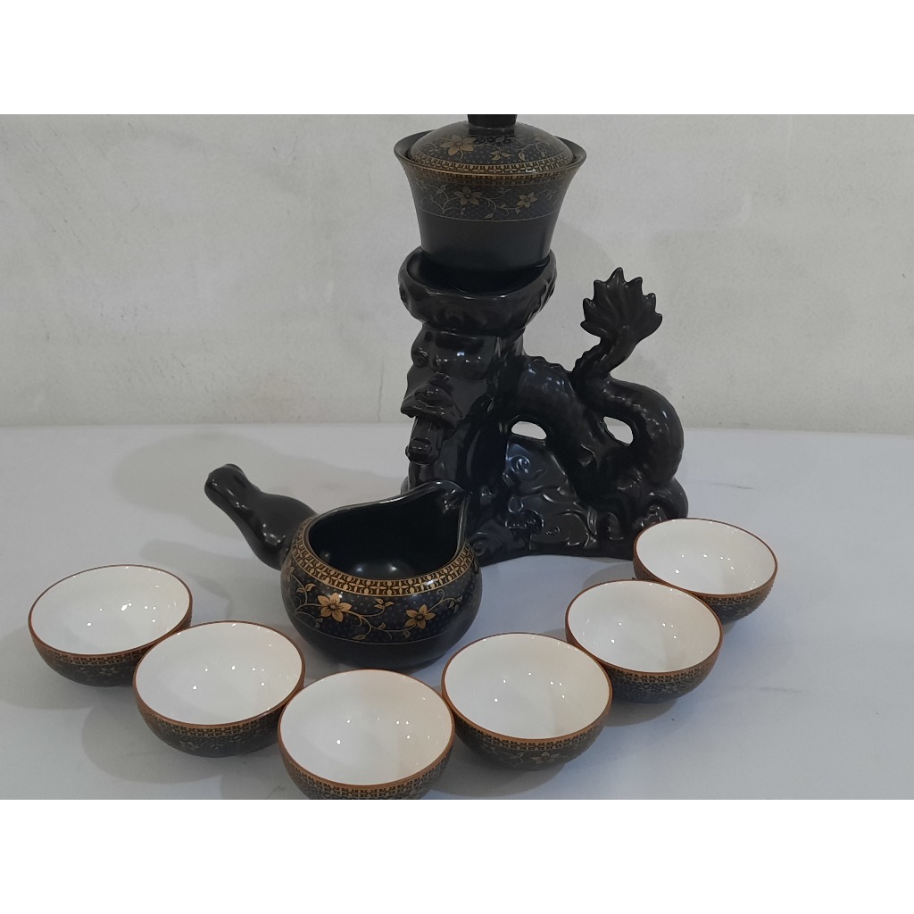 CHINESE TEAPOT SET 6CUP  VALVE TEA POT SET KLEP NAGA Hitam (Tea Set Tekko Gelas Set  Gelas Set antik
