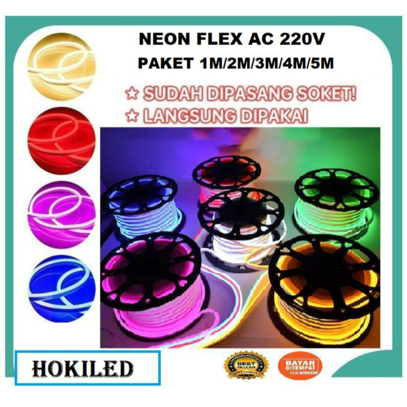 Paket Lampu LED Neon Fleksibel AC 220V Siap Pakai 1m/2m/3m/4m/5m NeonFlex Neon Box ip65