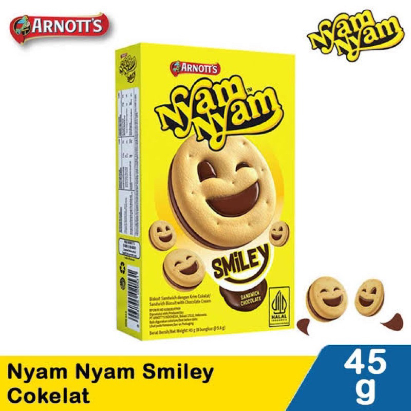 

Arnotts Nyam Nyam SMILEY biscuit sandwich coklat 45 gram