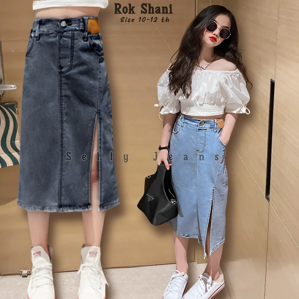 Rok Anak Perempuan Panjang 7/8 Tanggung | Rok Jeans Anak Perempuan | Rok Shany Jeans Usia 9-12 Tahun