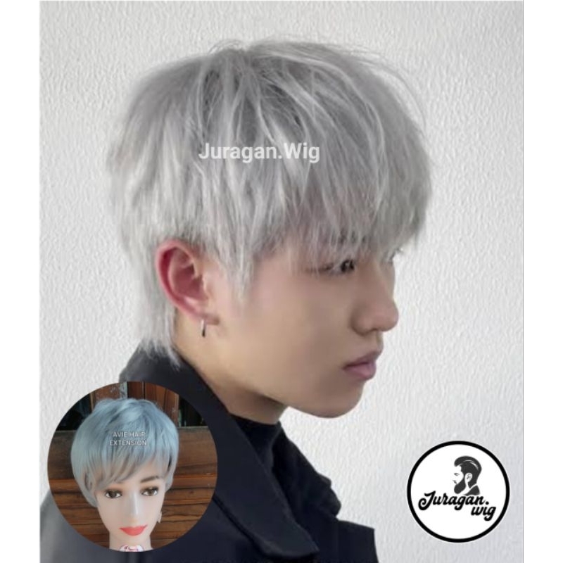 WIG RAMBUT PRIA PENDEK MODEL KOREA WARNA ABU ABU