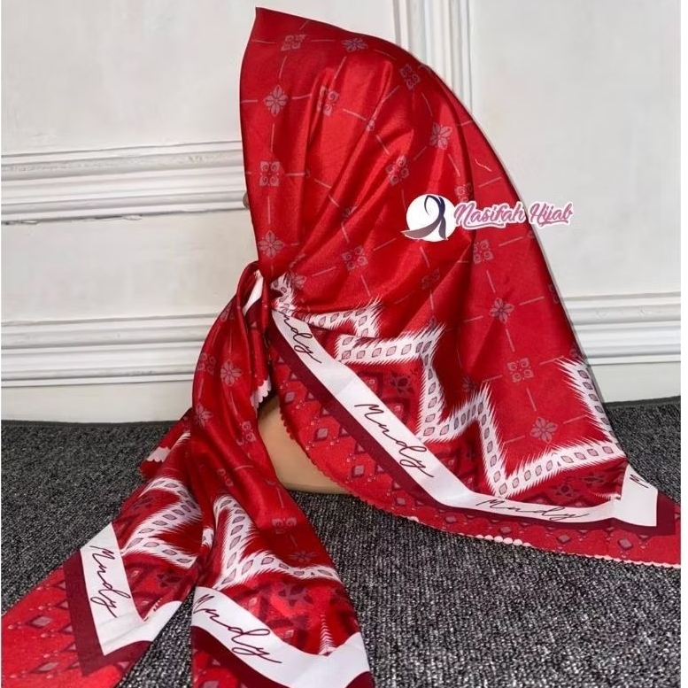 Nasifah Hijab -Jilbab Segi4 Merah Putih Agustusan Indonesia Hijab Segi Empat Voal Motif Kemerdekaan